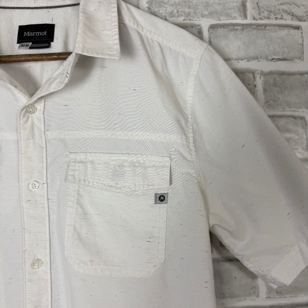 Marmot White Colored Specks Cotton Casual SS Button Up Hiking Shirt Mens MEDIUM